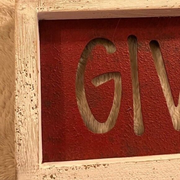 Give Thanks Rustic Metal Cut Out Thanksgiving Sign with Wood Frame Primitive - Picture 4 of 8